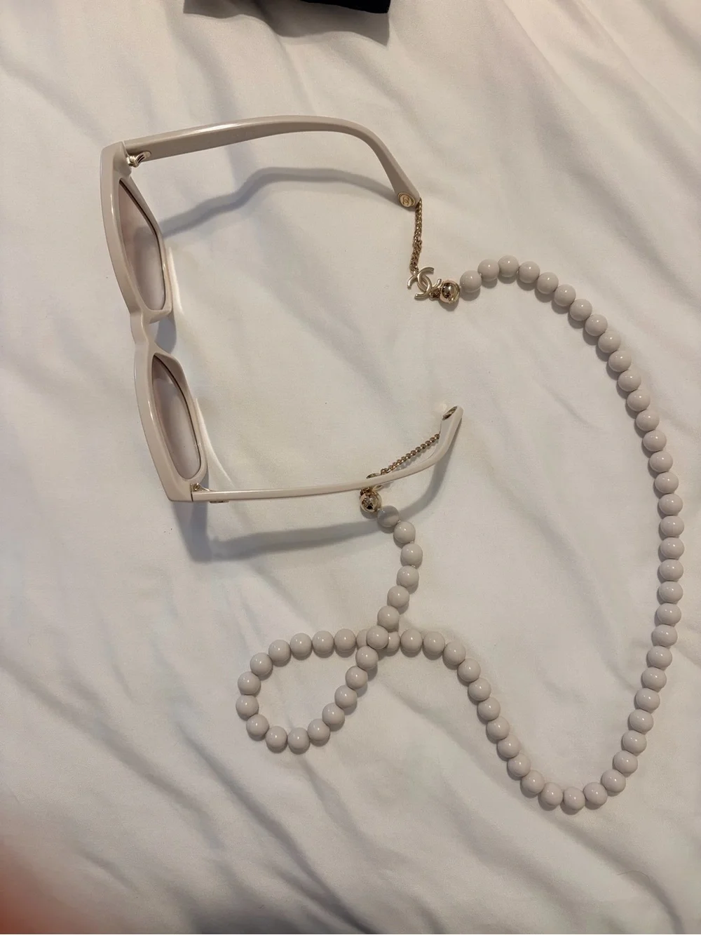 CHANEL Cream Sunglasses with Gold CC Hardware